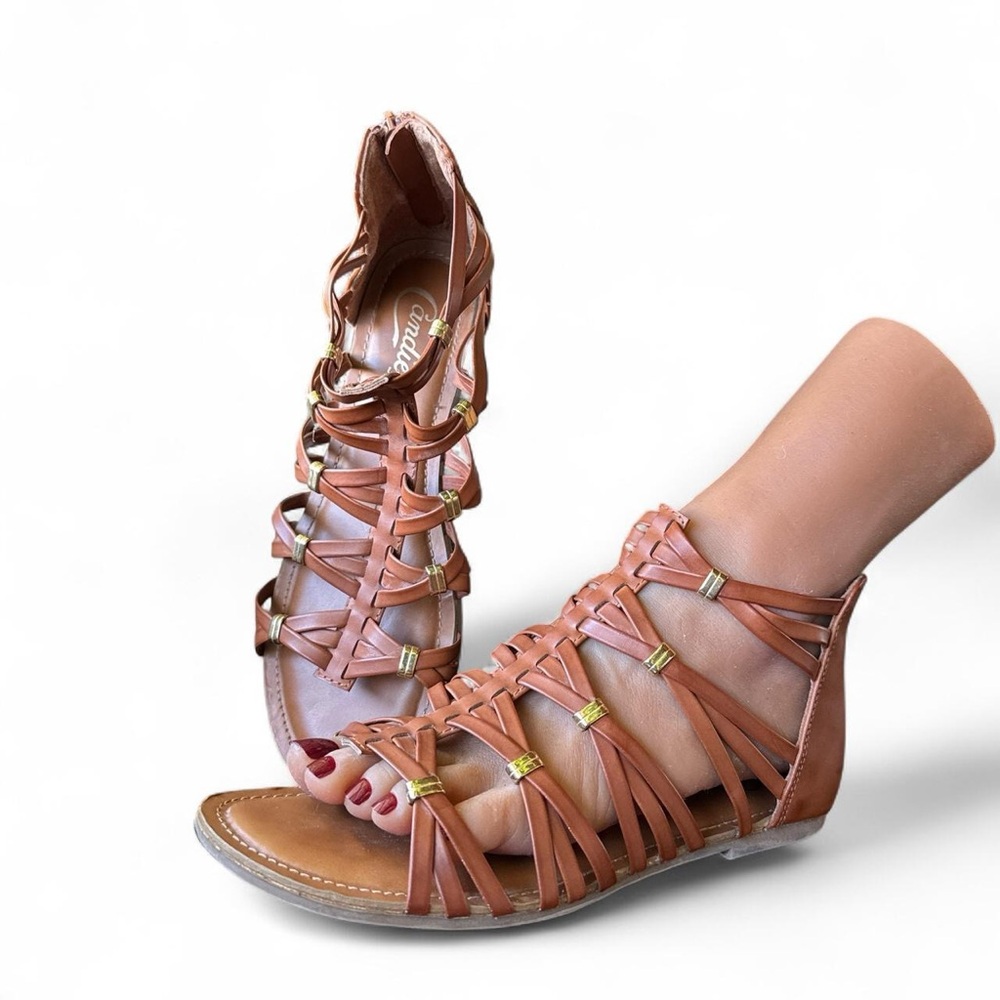 Candie's Brown Gladiator Sandals Lace-Up Design